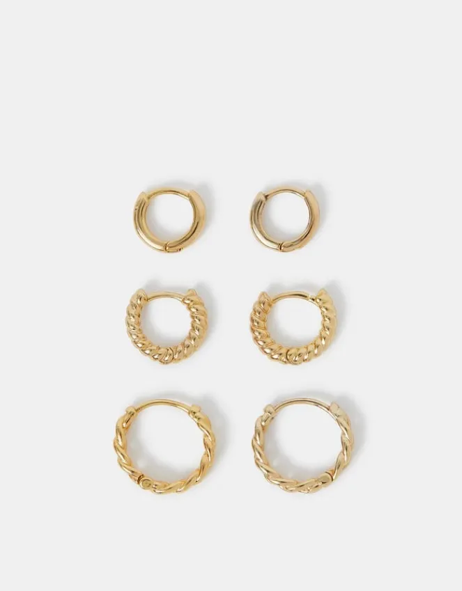 Accessorize 3-Pack 14ct Gold-Plated Twist Clicker Hoop Earrings