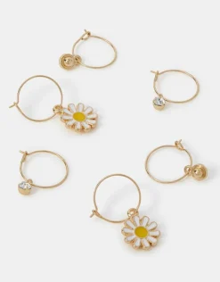 Accessorize 3-Pack Daisy Charm Hoop Earrings