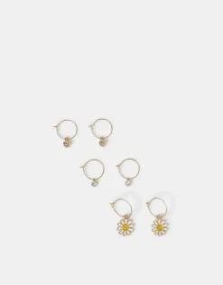 Accessorize 3-Pack Daisy Charm Hoop Earrings