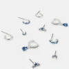 Accessorize 5-Pack Diamante Gem Stud and Hoop Earrings Silver