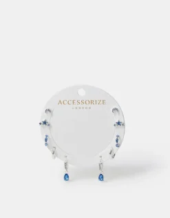 Accessorize 5-Pack Diamante Gem Stud and Hoop Earrings Silver