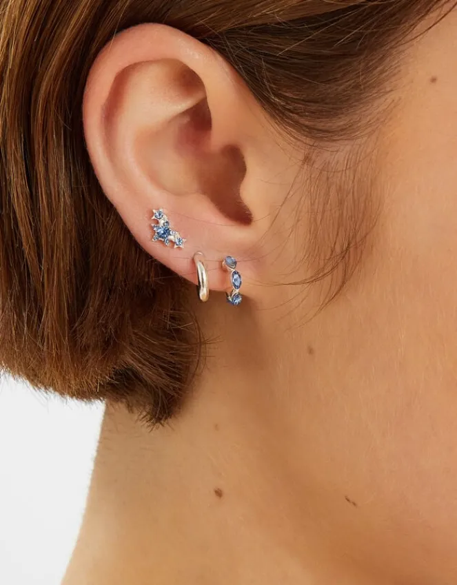 Accessorize 5-Pack Diamante Gem Stud and Hoop Earrings Silver