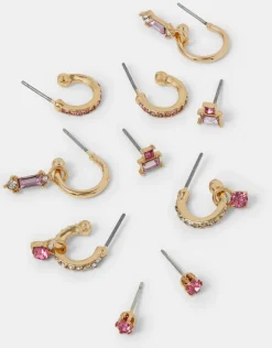 Accessorize 5-Pack Gem Diamante Stud & Hoop Earrings