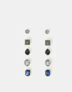 Accessorize 5-Pack Gem Stud Earrings Blue
