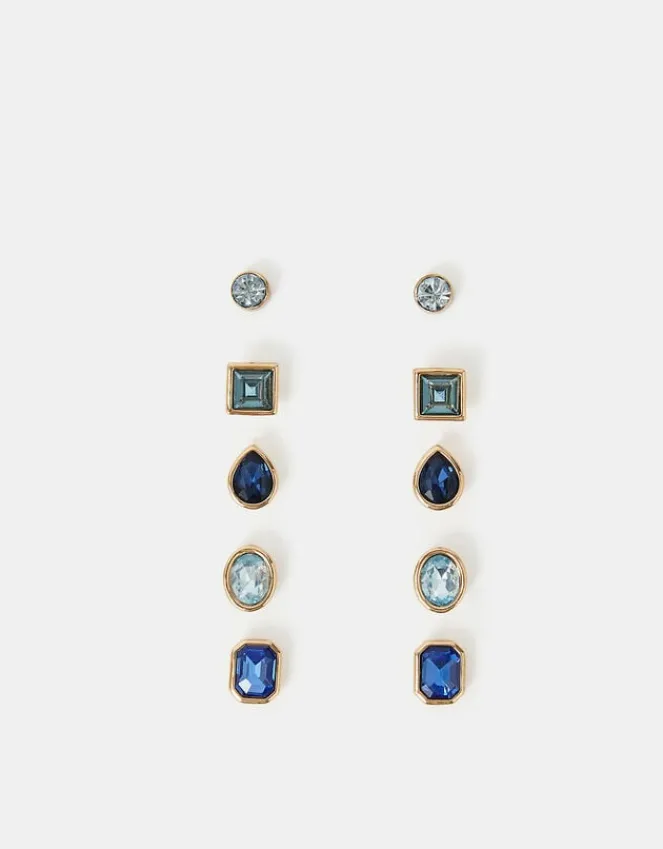 Accessorize 5-Pack Gem Stud Earrings Blue