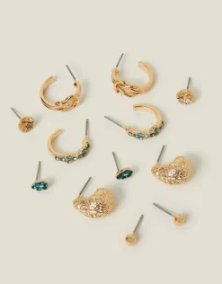 Accessorize 6-Pack Gem Textured Stud and Hoop Earrings