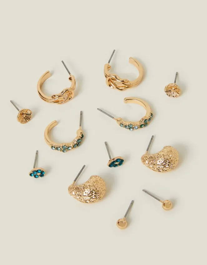 Accessorize 6-Pack Gem Textured Stud and Hoop Earrings