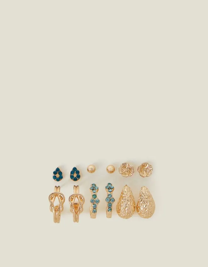 Accessorize 6-Pack Gem Textured Stud and Hoop Earrings