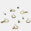 Accessorize 5-Pack Gemstone Stud and Hoop Earrings Gold