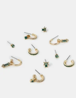 Accessorize 5-Pack Gemstone Stud and Hoop Earrings Gold