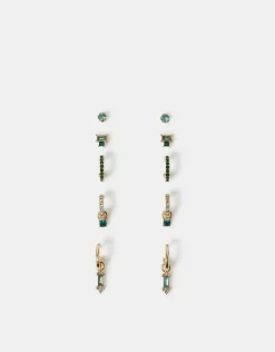Accessorize 5-Pack Gemstone Stud and Hoop Earrings Gold