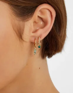 Accessorize 5-Pack Gemstone Stud and Hoop Earrings Gold