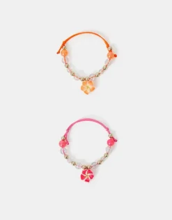 Accessorize 2-Pack Girls Beaded Flower Charm Cord Bracelets