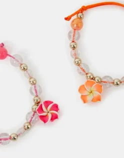 Accessorize 2-Pack Girls Beaded Flower Charm Cord Bracelets