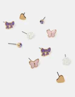 Accessorize 5-Pack Girls Butterfly Bow Stud Earrings