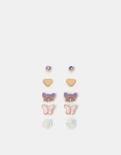 Accessorize 5-Pack Girls Butterfly Bow Stud Earrings