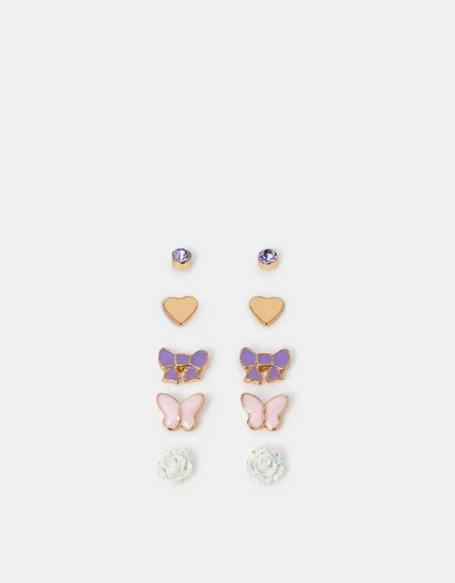 Accessorize 5-Pack Girls Butterfly Bow Stud Earrings