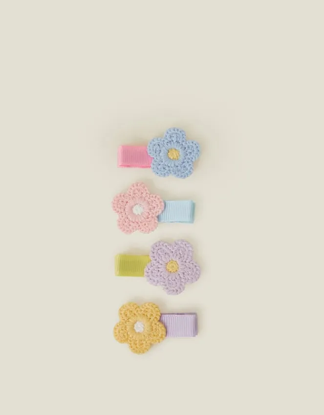 Accessorize 4-Pack Girls Crochet Flower Salon Hair Clips