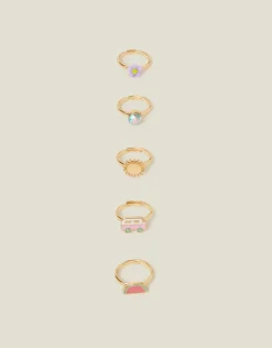 Accessorize 5-Pack Girls Fruit Adjustable Rings