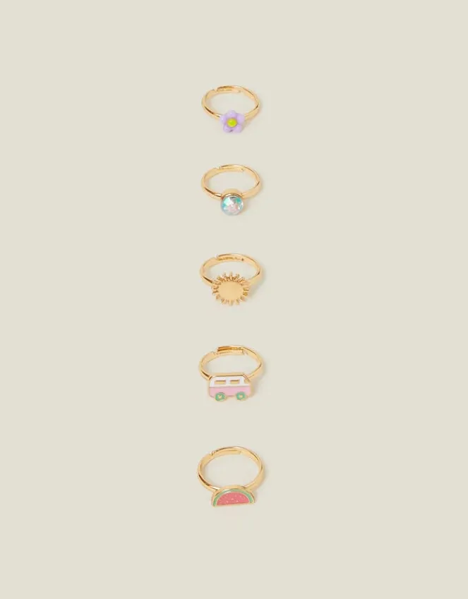 Accessorize 5-Pack Girls Fruit Adjustable Rings