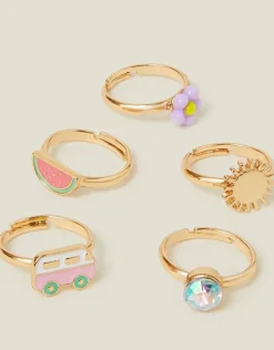 Accessorize 5-Pack Girls Fruit Adjustable Rings