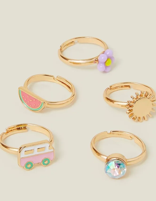 Accessorize 5-Pack Girls Fruit Adjustable Rings