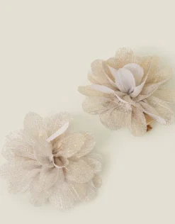 Accessorize 2-Pack Girls Glitter Corsage Hair Clips Gold