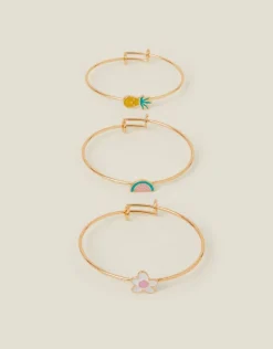 Accessorize 3-Pack Girls Metal Bangle Bracelets Gold