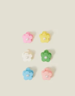 Accessorize 6-Pack Girls Mini Pearl Flower Claw Clips