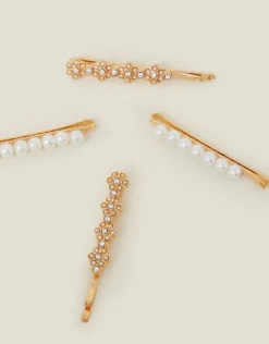 Accessorize 4-Pack Girls Pearl Diamante Flower Hair Clips
