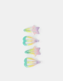 Accessorize 4-Pack Girls Rainbow Heart & Star Hair Clips