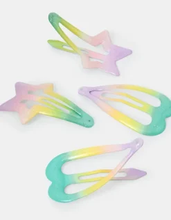 Accessorize 4-Pack Girls Rainbow Heart & Star Hair Clips