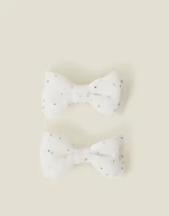 Accessorize 2-Pack Girls Sparkle Bow Hair Clips Ivory