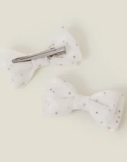 Accessorize 2-Pack Girls Sparkle Bow Hair Clips Ivory