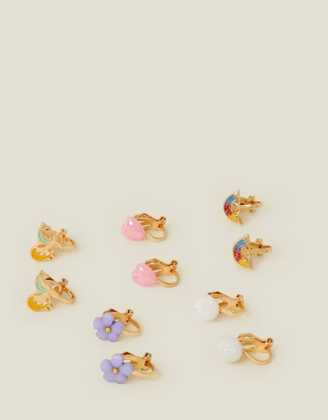 Accessorize 5-Pack Girls Unicorn Clip On Earrings