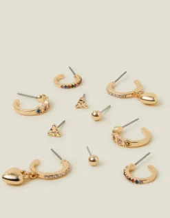 Accessorize 10-Pack Heart Gemstone Stud and Hoop Earrings