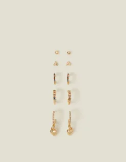 Accessorize 10-Pack Heart Gemstone Stud and Hoop Earrings