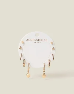 Accessorize 10-Pack Heart Gemstone Stud and Hoop Earrings