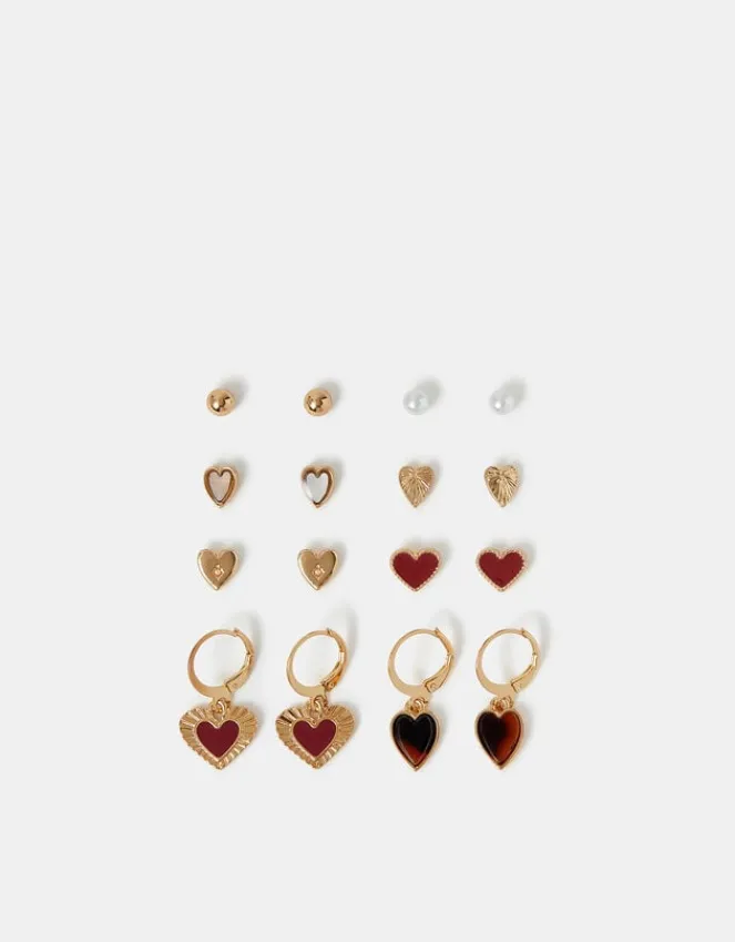 Accessorize 8-Pack Heart Stud & Hoop Earrings