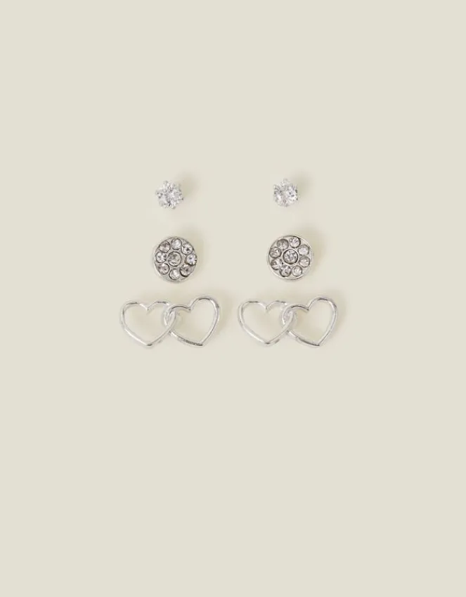 Accessorize 3-Pack Linked Heart Stud Earrings