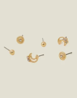 Accessorize 3-Pack Moon Gem Stud Earrings