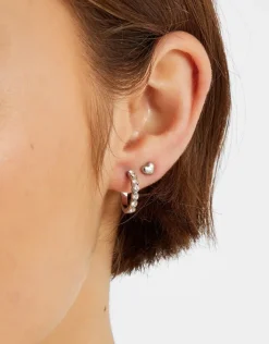 Accessorize 6-Pack Pavé Heart Stud and Hoop Earrings Silver