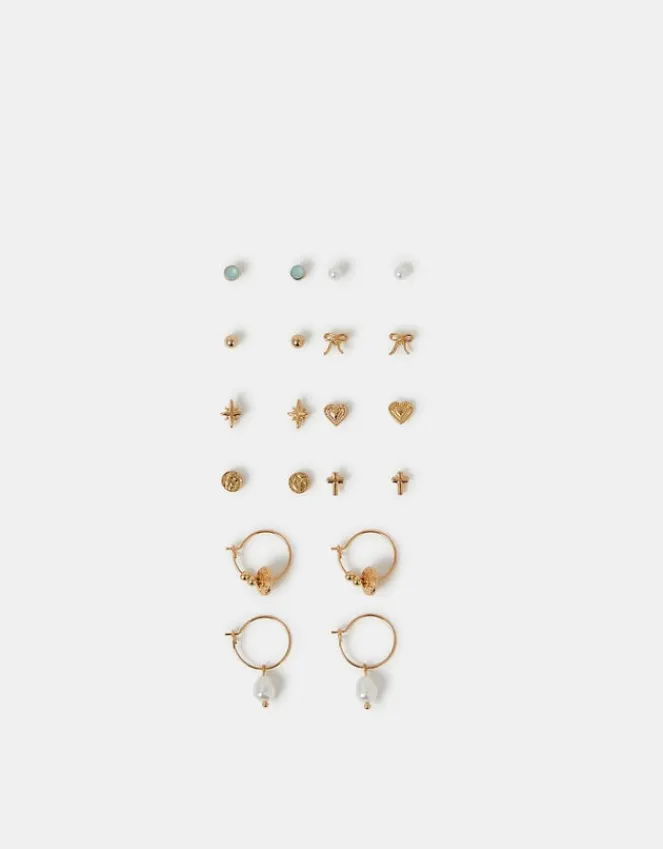 Accessorize 10-Pack Pearl Charm Stud & Hoop Earrings