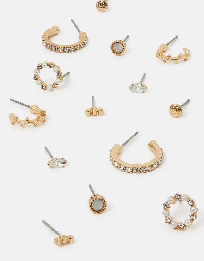 Accessorize 7-Pack Pearl Gem Stud and Hoop Earrings