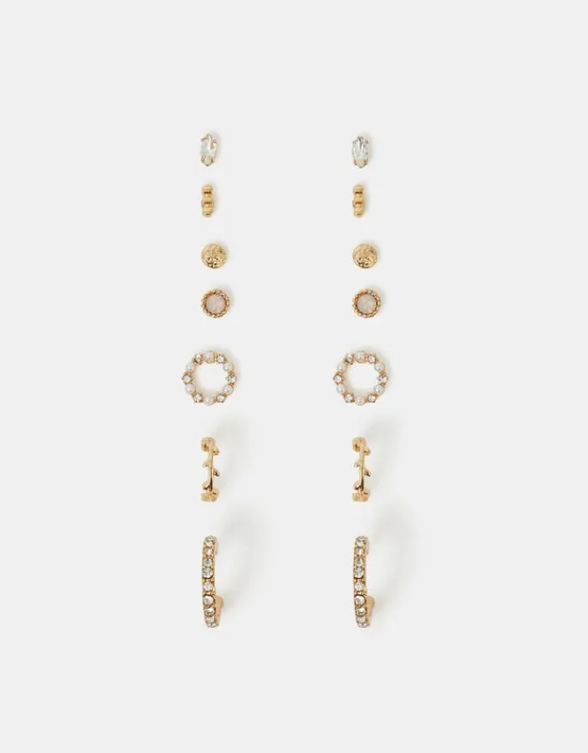 Accessorize 7-Pack Pearl Gem Stud and Hoop Earrings