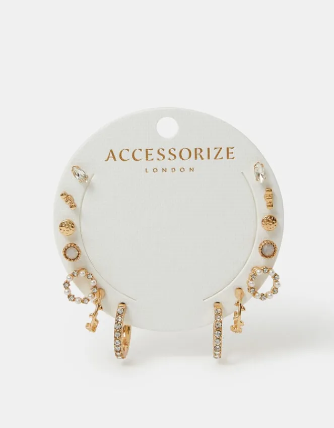 Accessorize 7-Pack Pearl Gem Stud and Hoop Earrings