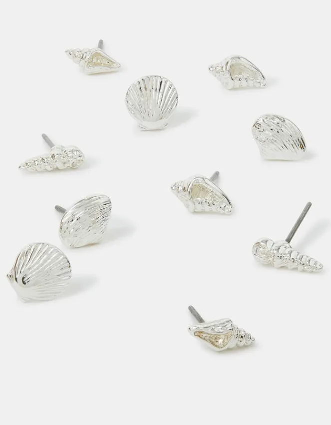 Accessorize 5-Pack Seashell Stud Earrings Silver