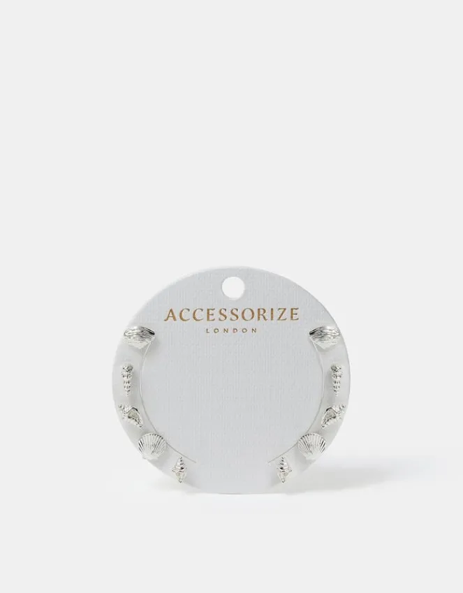 Accessorize 5-Pack Seashell Stud Earrings Silver