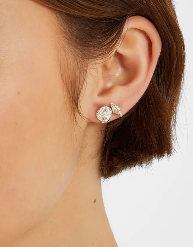 Accessorize 5-Pack Seashell Stud Earrings Silver