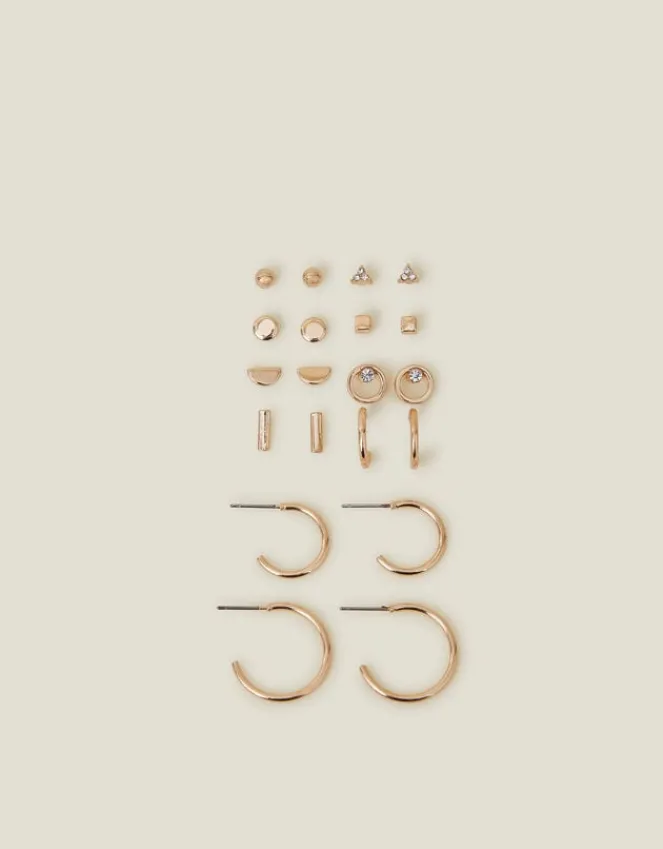 Accessorize 10-Pack Stud and Hoop Earrings Gold